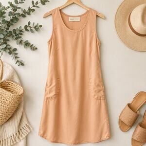 Atelier B Tank Dress Apricot Blush 100% Tencel A Line Pockets Women's M